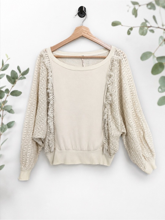 Free People Tops - Free People Boho Cream Knit Top with Textured Oversized Dolman Sleeves L